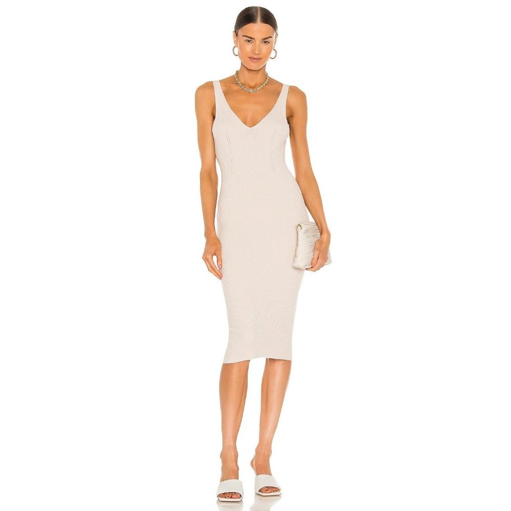 One Grey Day Pacey Midi Knit Dress in Canvas New